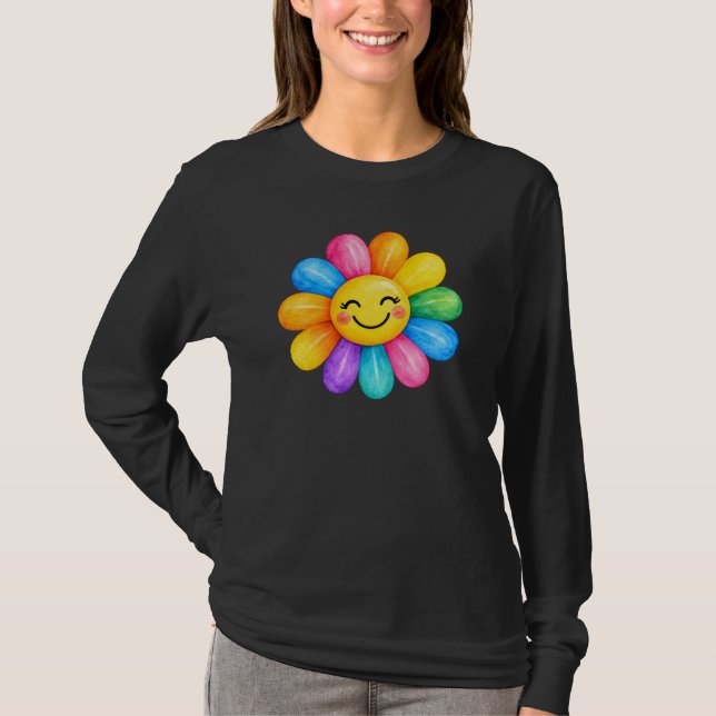 Färgglad Glad Regnbågsblomma T Shirt (Framsida)