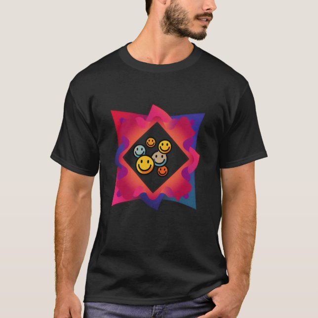 Färgglad Glad Smiley Ansikte Abstrakt T-Shirt (Framsida)