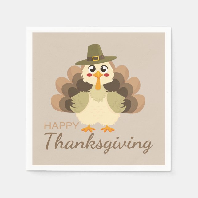 Färgglad Glad Thanksgiving Söt Turkiet Pappersservett (Framsidan)