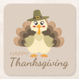 Färgglad Glad Thanksgiving Söt Turkiet Underlägg Papper Kvadrat