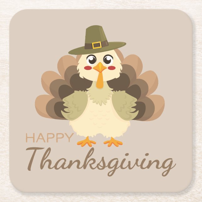 Färgglad Glad Thanksgiving Söt Turkiet Underlägg Papper Kvadrat (Framsidan)
