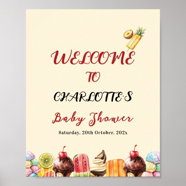 Färgglad Glass Söt Baby Shower Välkommen Poster (Framsidan)