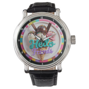 Färgglad Glasskul Glädje Sprinkles Vänlig Message Armbandsur
