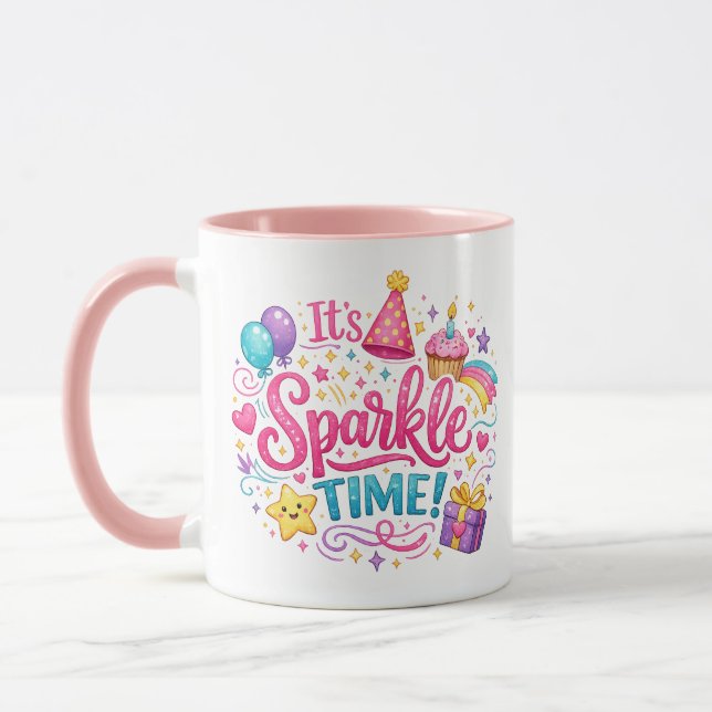 Färgglad Gnistrande Födelsedagsfest Kaffemugg (Vänster)
