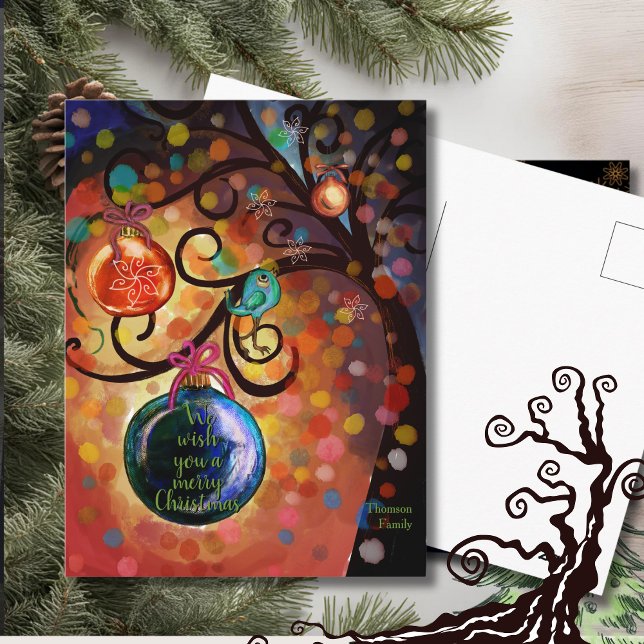 Färgglad Gnistrande Julgran Konst Vykort (Colorful Sparkling Christmas Tree Art Postcard)
