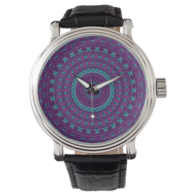 Färgglad Gnistrande Juvelton Mandala Digital Konst Armbandsur (Framsida)