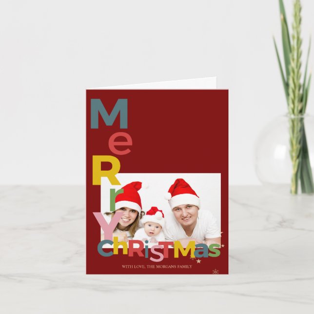 Färgglad God Jul Röd Foto Anteckningskort (Framsida)