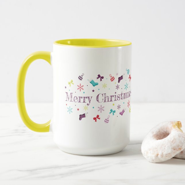 Färgglad God Jul Vattenfärgskopp Mugg (Med munk)