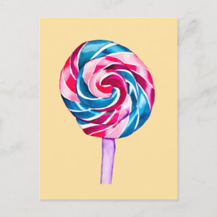 Färgglad godis lollipop akvarell konst vykort