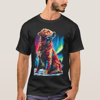 Färgglad Golden Retriever Hund Aurora Borealis T Shirt