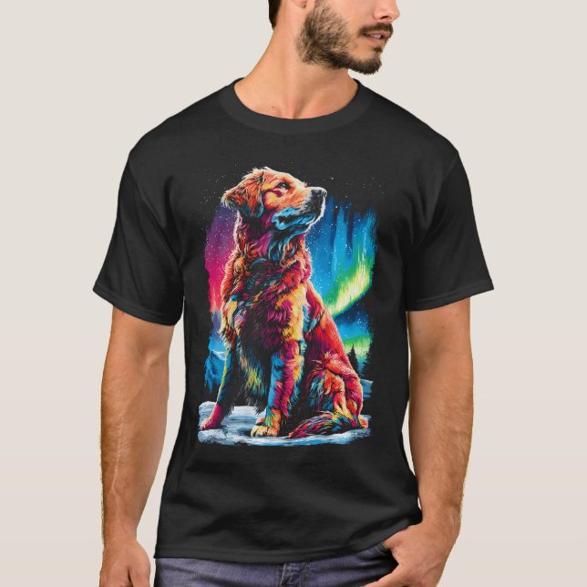 Färgglad Golden Retriever Hund Aurora Borealis T Shirt (Framsida)