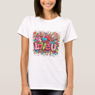 Färgglad Graffiti Love U Dam T-Shirt