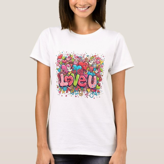 Färgglad Graffiti Love U Dam T-Shirt (Framsida)