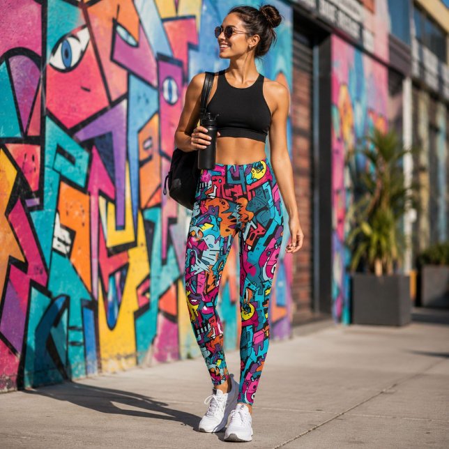 Färgglad Graffiti Popkonst Retro Gatuabstrakt  Leggings (Skapare uppladdad)