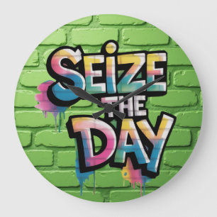 Färgglad graffiti-text som säger Seize The Day Stor Klocka