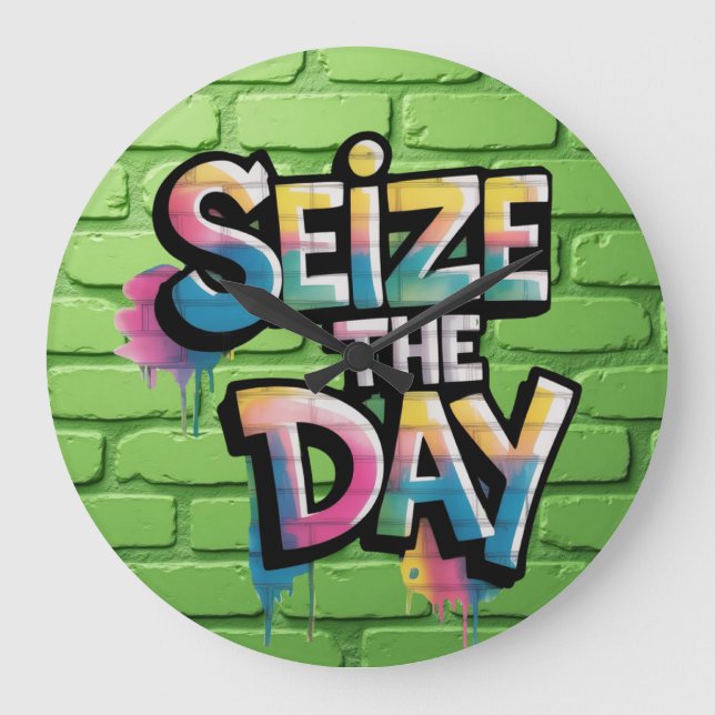 Färgglad graffiti-text som säger Seize The Day Stor Klocka (Framsida)