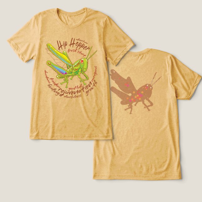 Färgglad gräshoppa T-shirt (Design fram och bak)