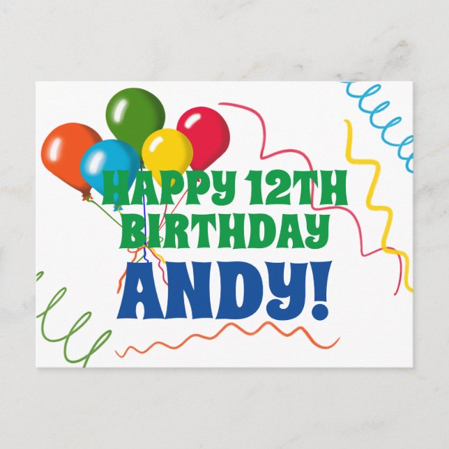 Färgglad Grattis på födelsedagen med ballonger Vykort (Framsida)