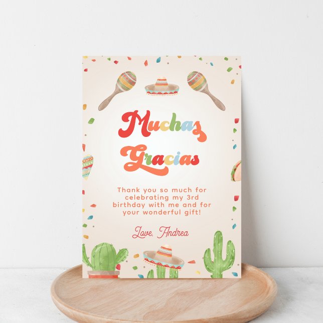 Färgglad Groovy Fiesta Barnkalas Muchas Gracias Inbjudningar (Skapare uppladdad)