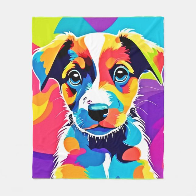 Färgglad Groovy Hund Fleecefilt (Framsidan)