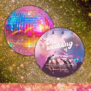 Färgglad Groovy Rosa Glitter Diskoboll Bröllop Inbjudningar