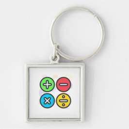 Färgglad Grundläggande Matematiksymboler Illustrat Fyrkantig Silverfärgad Nyckelring