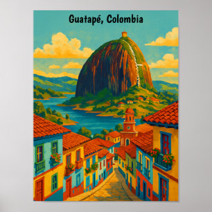 Färgglad Guatape El Penol Rock Colombia Poster