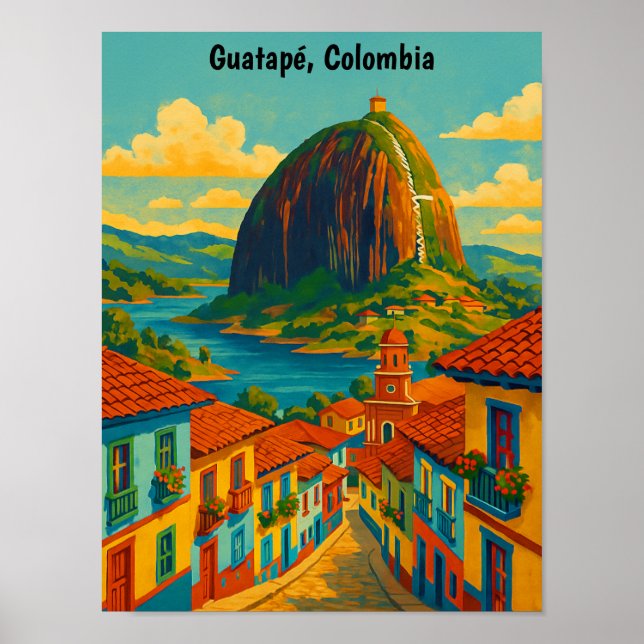 Färgglad Guatape El Penol Rock Colombia  Poster (Framsidan)