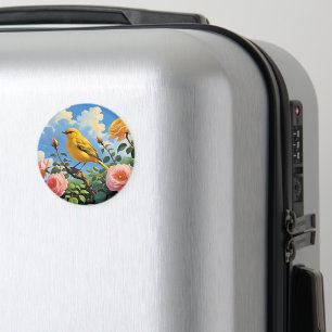 Färgglad gul fågel och vackra rosa rosor magnet