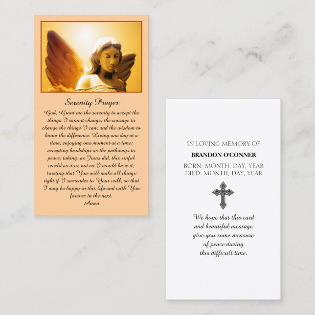 Färgglad Gul Guld Orange Ängel Sympati Bön Visitkort (Fram/baksida)