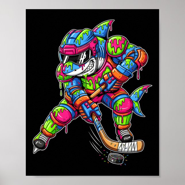 Färgglad haj hockey glass dropp spelare  poster (Framsidan)