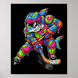 Färgglad Haj Hockey Glass Dropp Spelare  Poster
