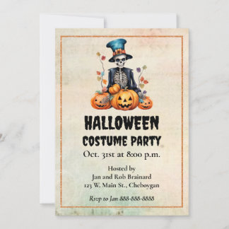 Färgglad Halloween-skelettfestinbjudan Inbjudningar