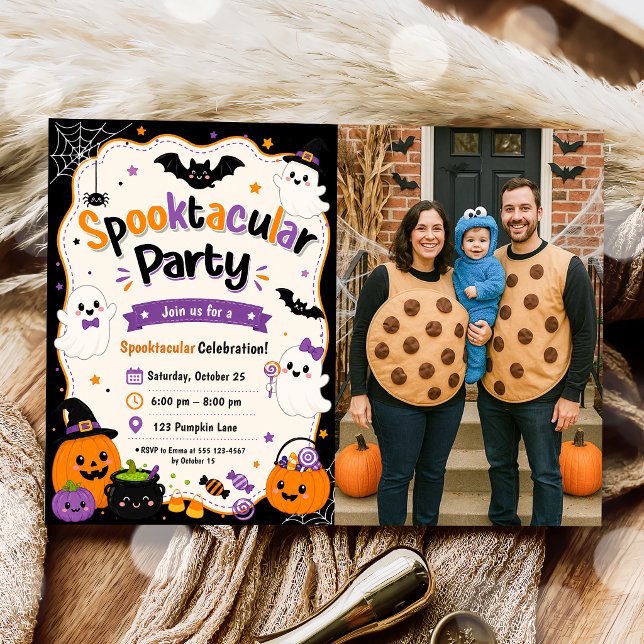Färgglad Halloween-spöklik partyfoto Inbjudningar (Skapare uppladdad)