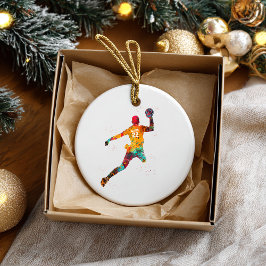 Färgglad handbollsspelare julgransprydnad keramik