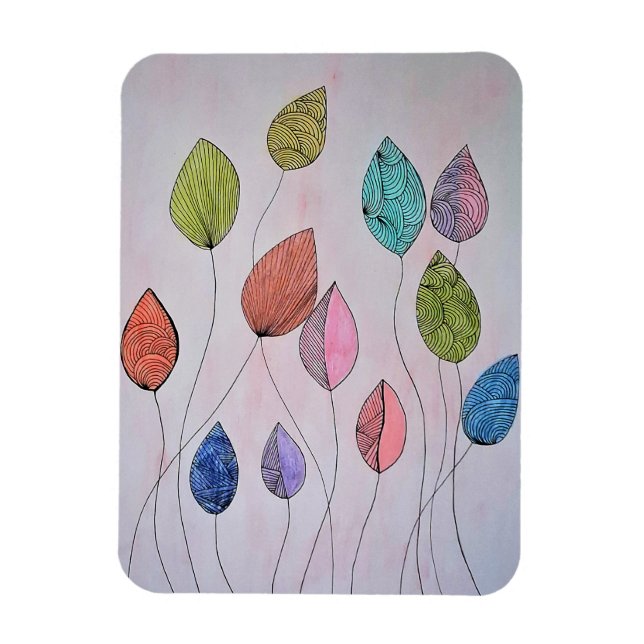 Färgglad Handritad Botanisk Blad Konst Magnet (Vertikal)
