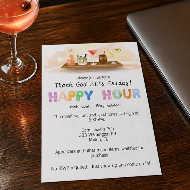 Färgglad Happy Hour-inbjudan Inbjudningar (Skapare uppladdad)