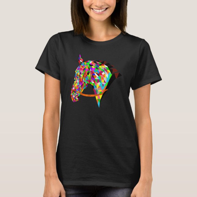 Färgglad Hästhuvud Polygon Geometri Häst Ho T Shirt (Framsida)