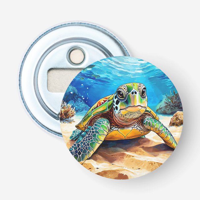 Färgglad Havssköldpadda Ocean Kök Dekor 🐢 Flasköppnare (Framsidan)