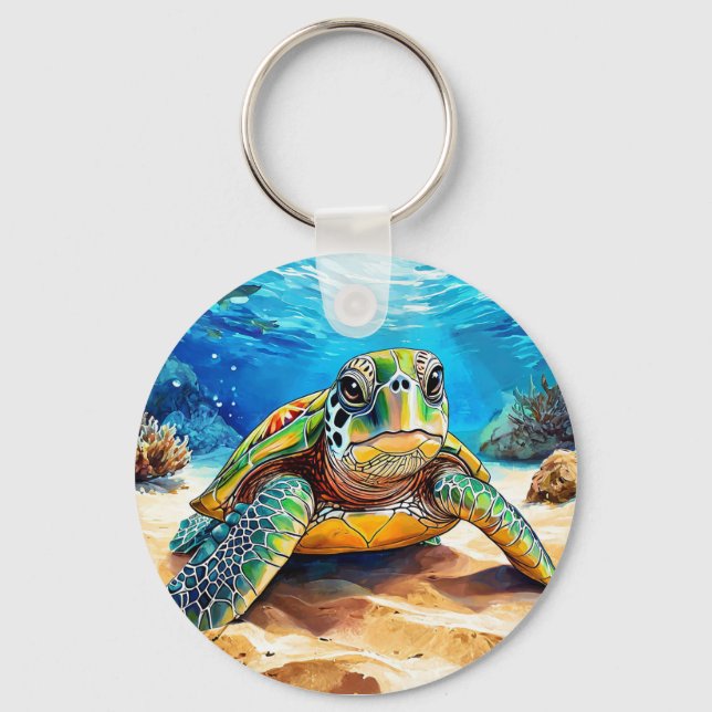 🐢 Färgglad Havssköldpadda Present För Havsälskare Nyckelring (Framsida)