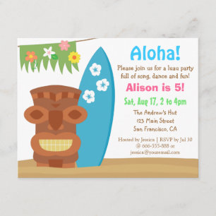 Färgglad Hawaii Tiki Luau Strand Födelsedagsfest Inbjudningar