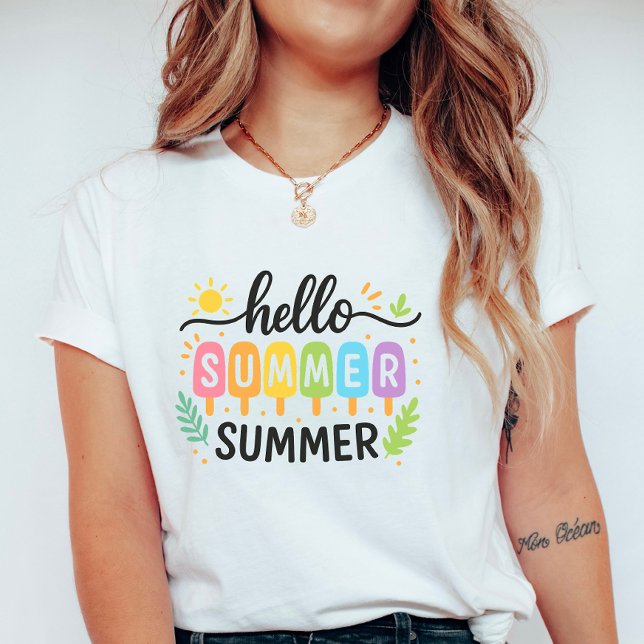 Färgglad Hej Sommar Is Pop; Söt Semester  T Shirt (Skapare uppladdad)