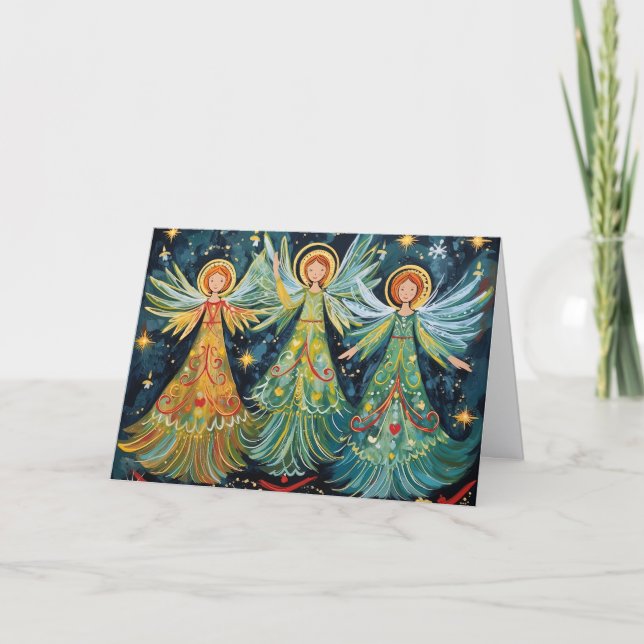 Färgglad Heliga Änglar Jul Helgkort (Framsida)