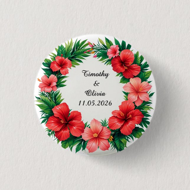 Färgglad Hibiskus Blommig Ram Knapp (Framsida)