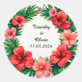 Färgglad Hibiskus Blommig Ram Runt Klistermärke