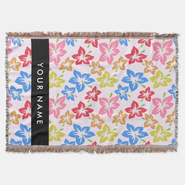 Färgglad Hibiskus, Blommönster, Ditt Namn Filt (Framsidan)