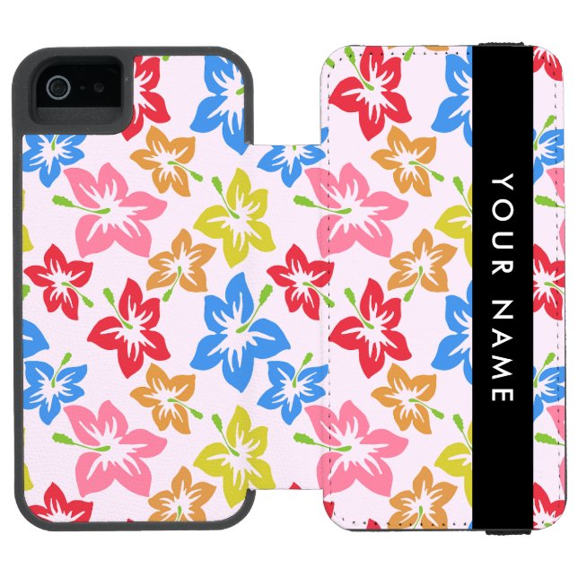 Färgglad Hibiskus, Blommönster, Ditt Namn Incipio iPhone Wallet Skal (Folio Öppen)