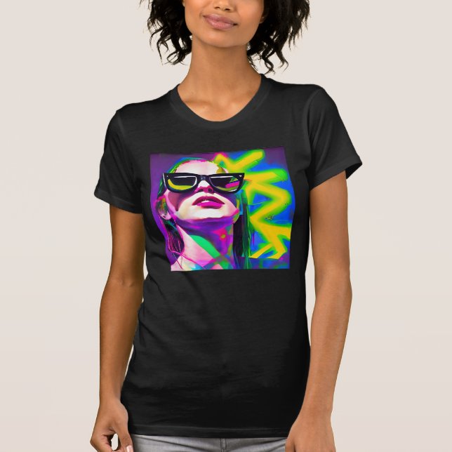 Färgglad hipsterdam i solglasögon modern konst t shirt (Framsida)