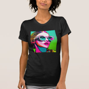 Färgglad hipsterdam i solglasögon och röslig knut t shirt