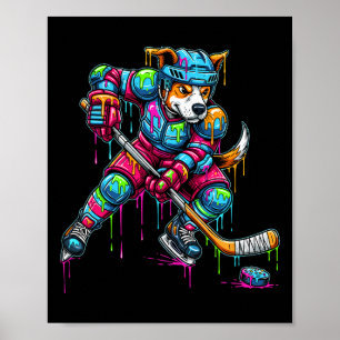 Färgglad Hockey Isglass Droppande Hundspelare Poster
